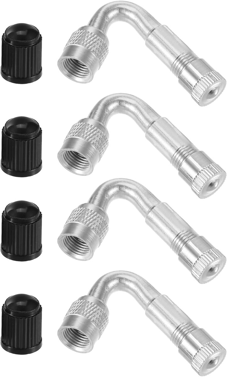 ABSOPRO 1 Set 45-Grad Band Ventiel Verlengstukken - Auto Fiets Zilverkleurig