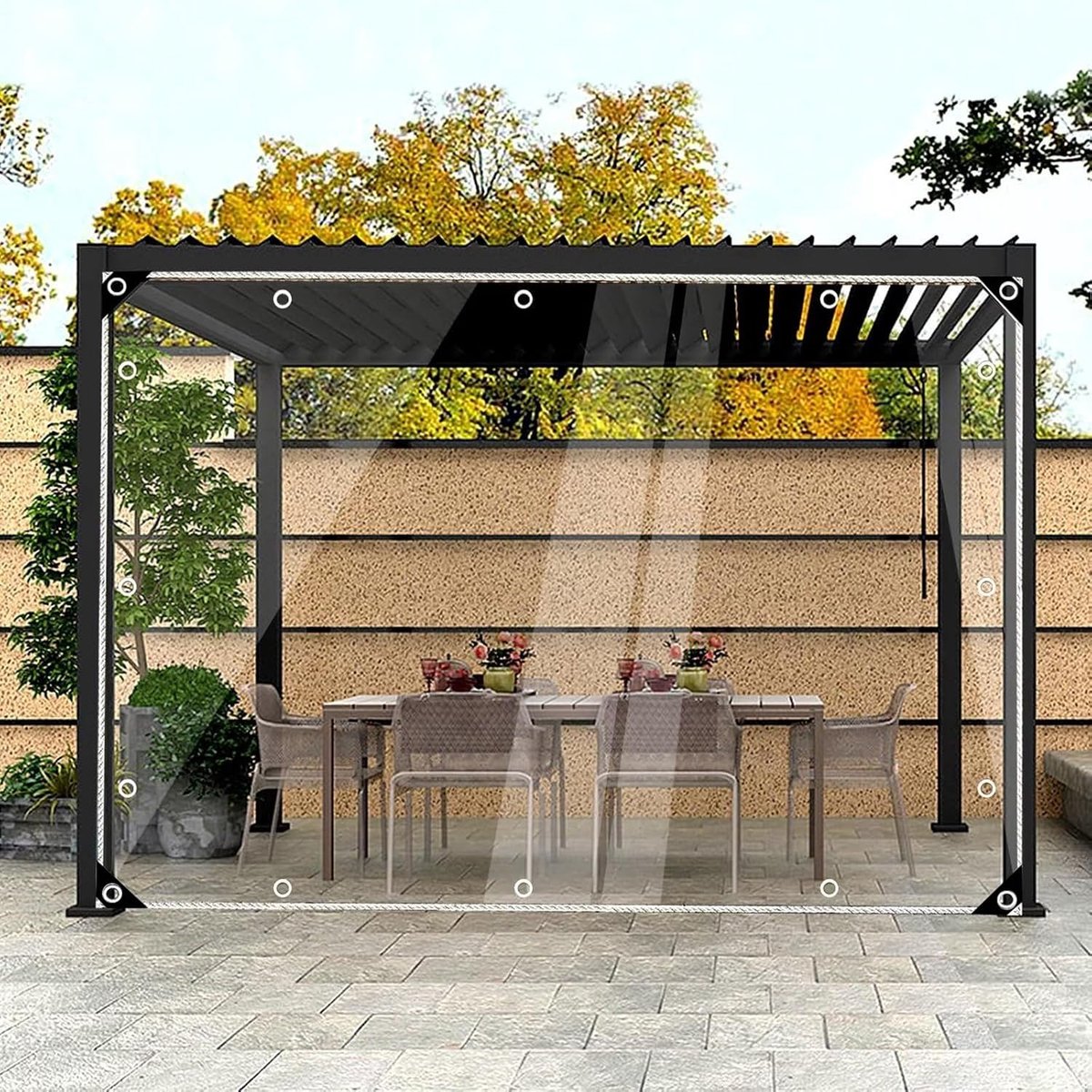 transparant, met ingestanste ringen, 0,3 mm, waterdicht, doorzichtig, afdekzeil, waterdicht, tentzeil, transparant, voor buiten, tuinmeubelen, planten, kas, 1 x 2 m