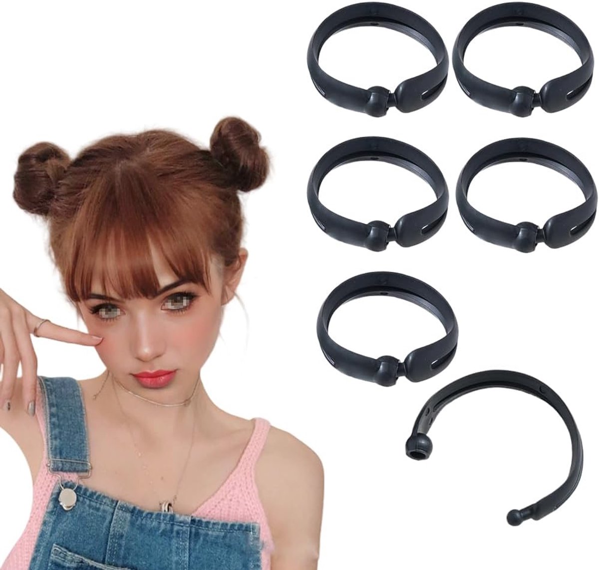 6Pcs Zwart Haar Bun Maker Twist Krultang Bun Scherper Ring Stijl Paardenstaart Hoofdbanden Franse Twist Styling Tool Donut Haar Accessoires