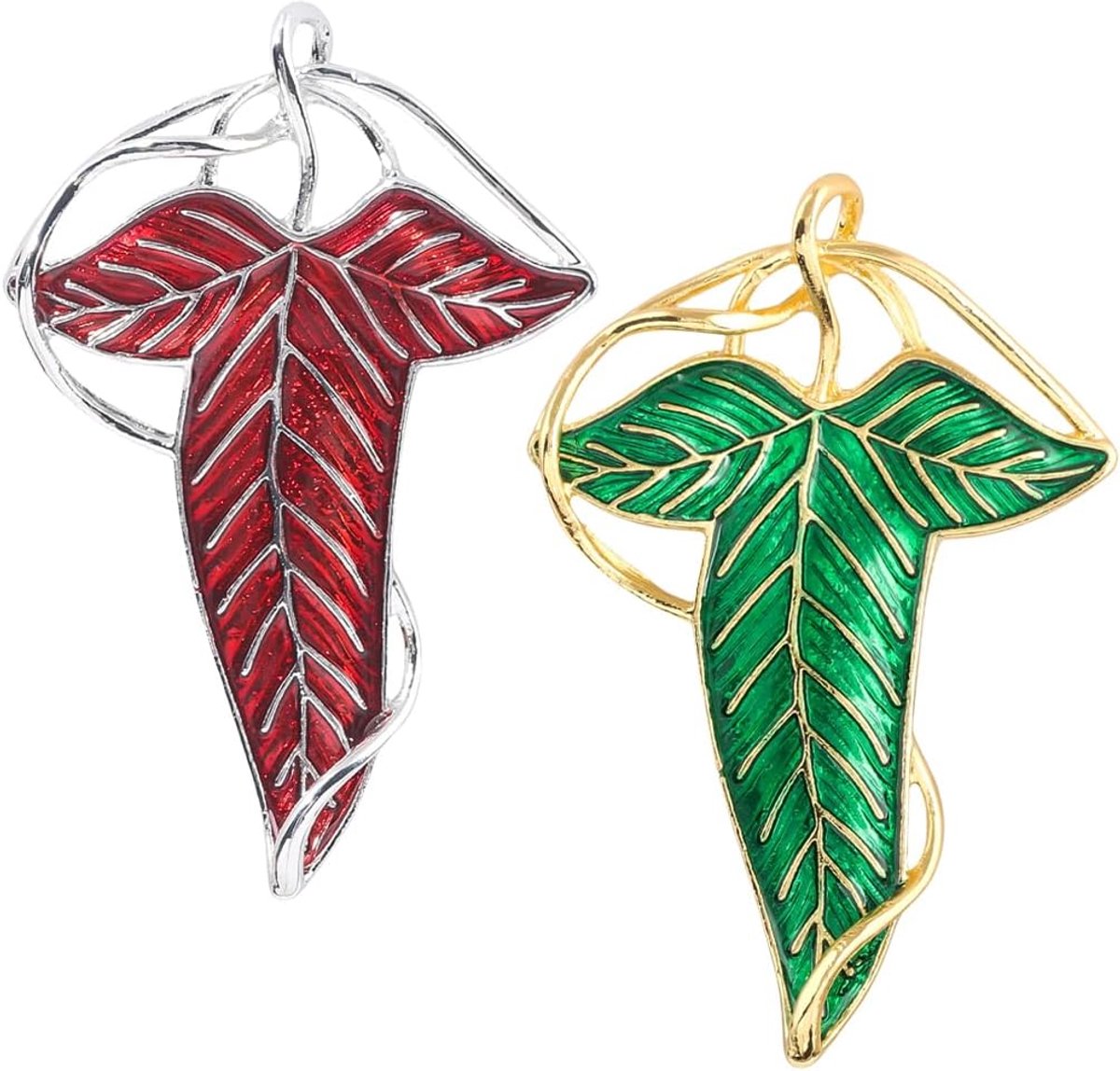 Broches en reversspeldjes, twee feeënblad-broches, middeleeuwse stijl, damesstijl, individueel vormbaar.