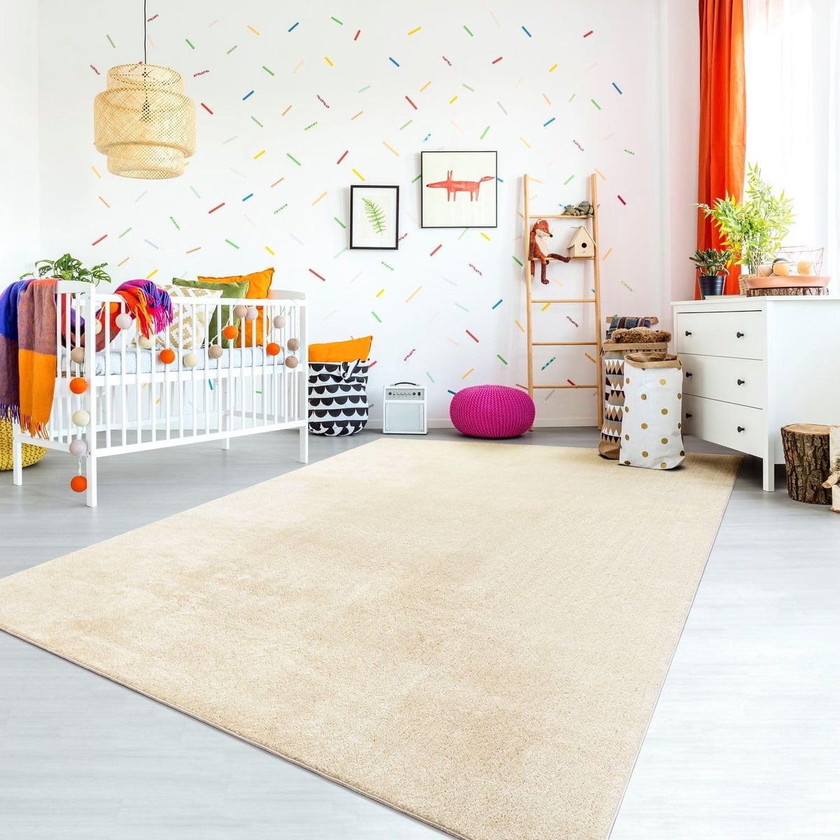 Home Vloerkleed Kinderkamer Meisjes Jongens Pastel Effen Kleur Modern Wasbaar, Kleur: Crème, Maat:140x200 cm