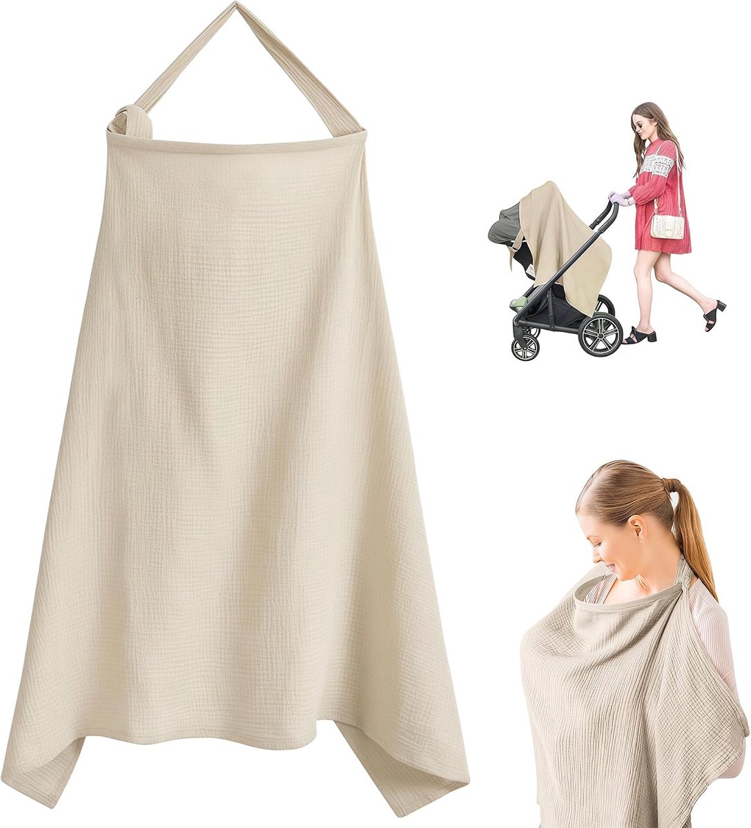 Zoogcape, Discrete Voedingshoes met Zichtopening, Maat 100x65 cm, Licht en Ademend voor Comfortabel Borstvoeding Geven