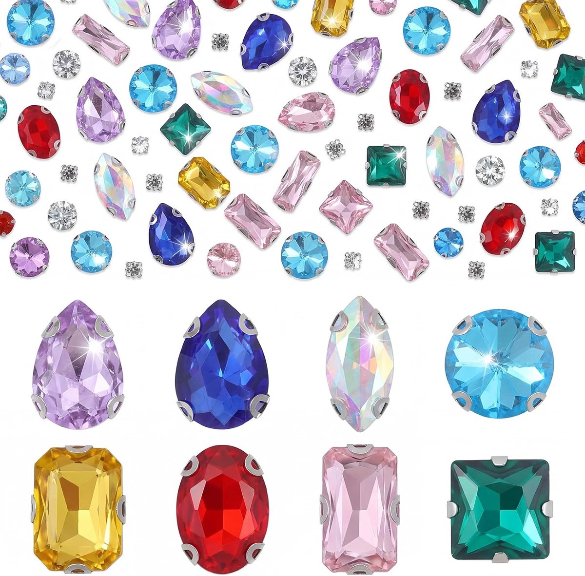 Strassteentjes om op te naaien, glas, kristal, strass, diamant, kleding, acryl, glas, naaien, edelstenen voor kleding, doe-het-zelf handwerk, sieraden, diamantaccessoires