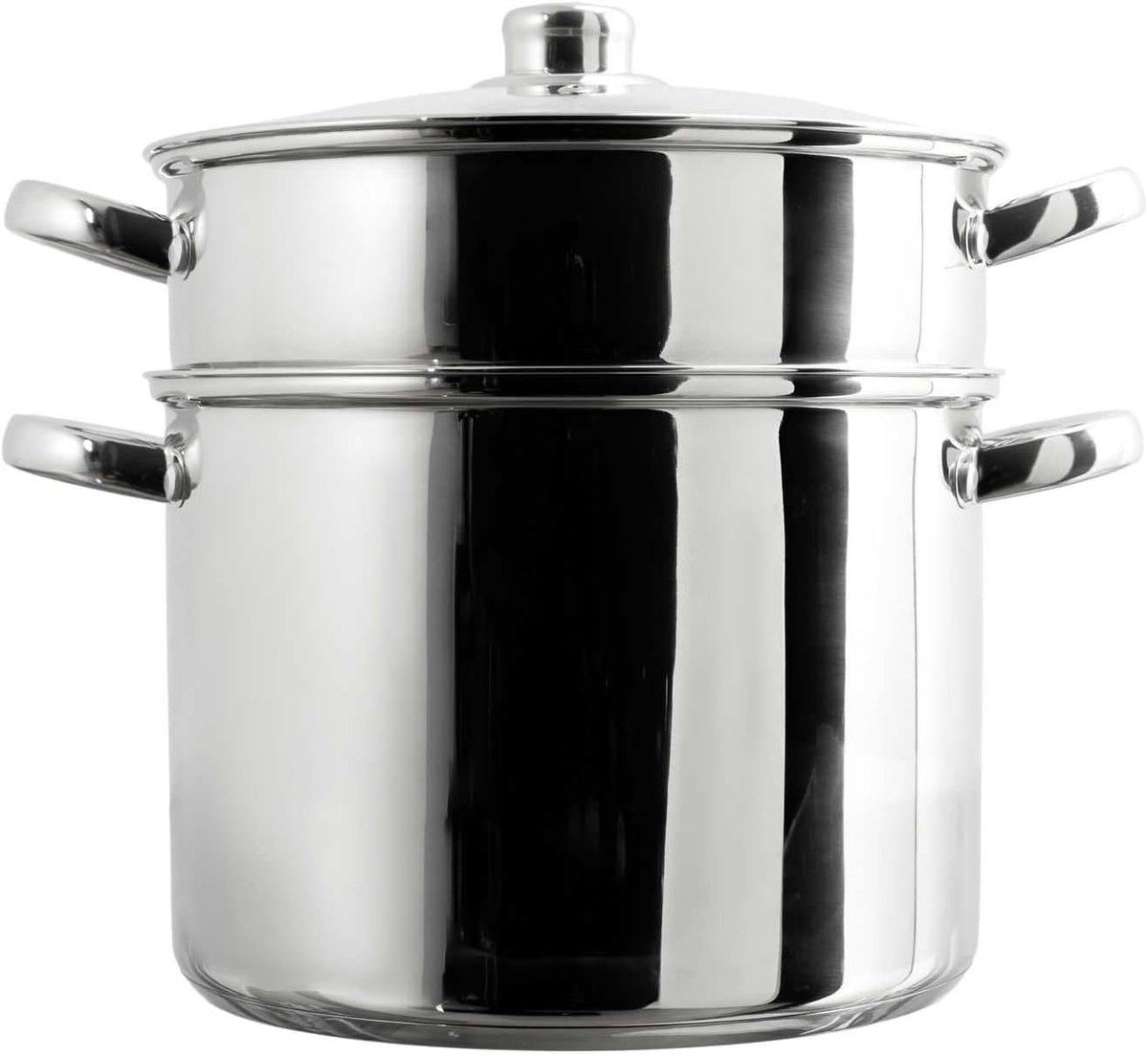 KC0006, Metal couscous maker with glass lid, 8L capacity, compatible with all heat sources, optimal cooking, functional design, perfect for a variety of dishes, Silver 8L Silver