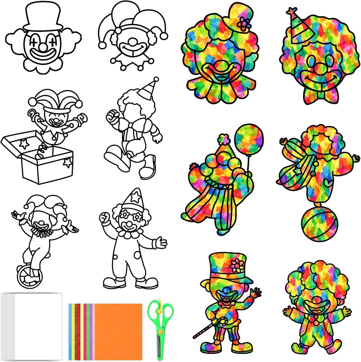 12 stuks raamafbeeldingen carnaval knutselset, doe-het-zelf clown raamafbeeldingen carnaval knutselen kinderen carnaval decoratie carnaval decoratie raam