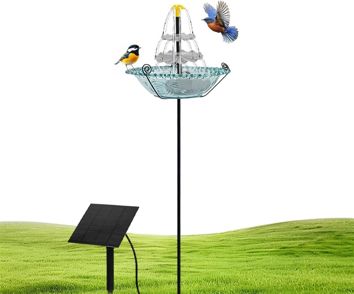 Vogelbad met Fontein - Drinkbak Vogels - Tuin Decoratie - Zonne-energie Aangedreven - 45x23.5 cm - Blauw