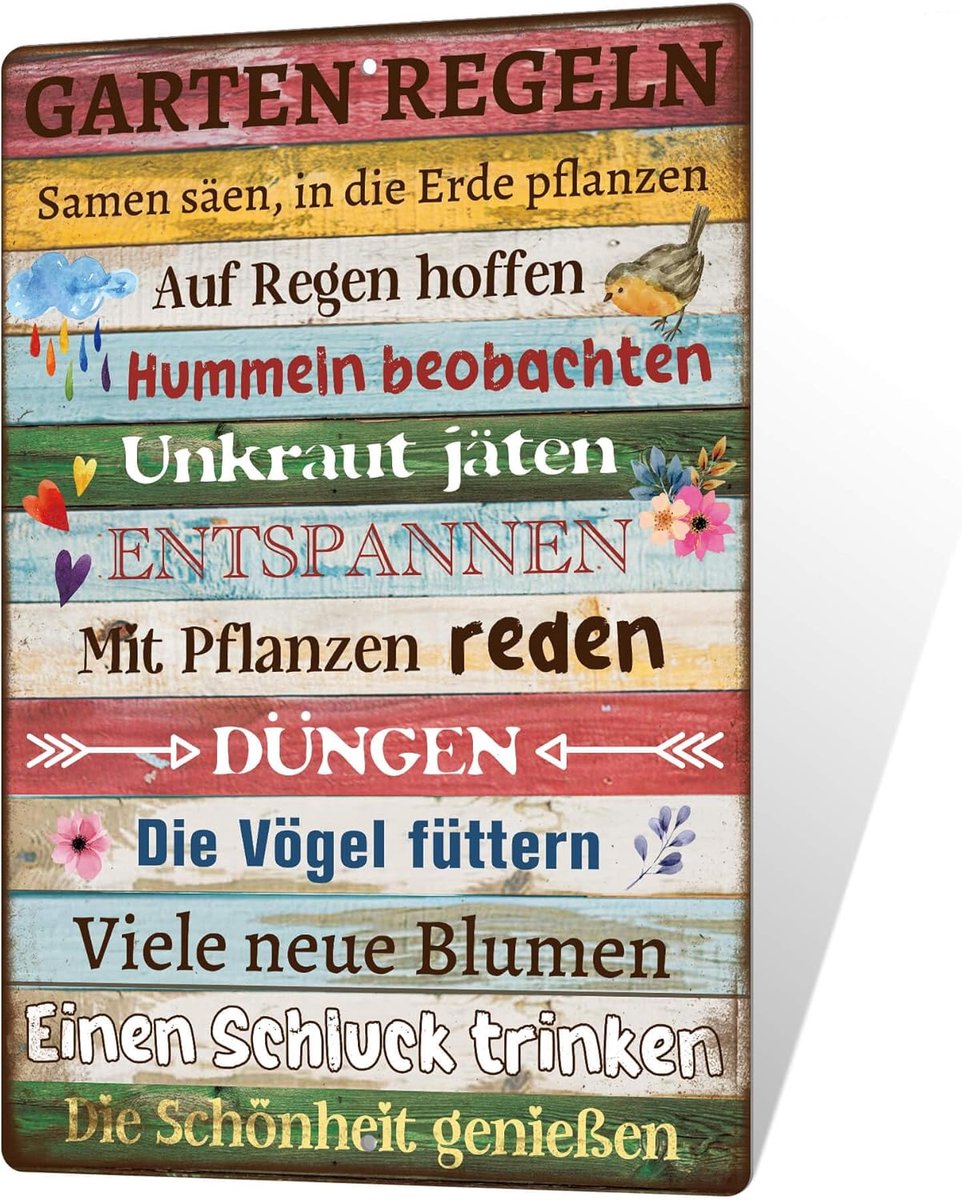 Decor Tuinbord – tuinregels metalen bord – grappige tuindecoratie voor tuinliefhebbers