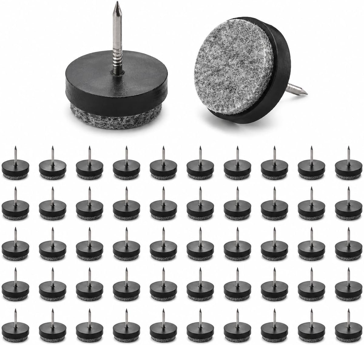 50 stuks viltglijders voor meubels, vilten glijders voor meubelpoten, Ø 22 mm, antislip, bescherming met roestvrijstalen nagels, geluidsreductie, stoelen, tafels, hout en kwetsbare vloeren