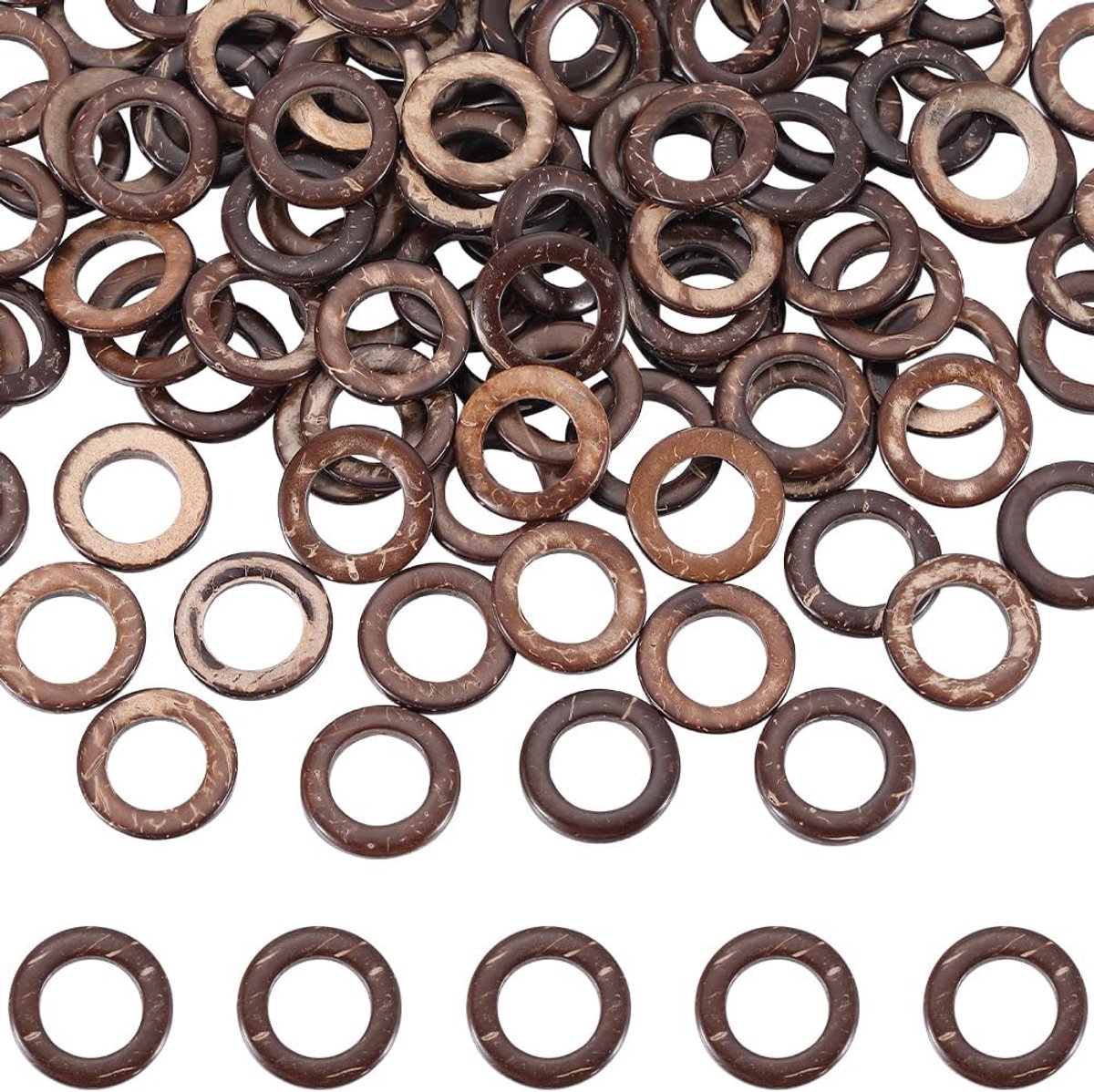 1 Doos 200Pcs Kleine Houten Ringen Hout Craft Ring Bulk Onvoltooide Glad Solid Lichtheid Bruin Natuurlijke Kokosnoot Ronde Linking Connector Loop Cirkel Voor Sieraden Maken Oorbel Ketting