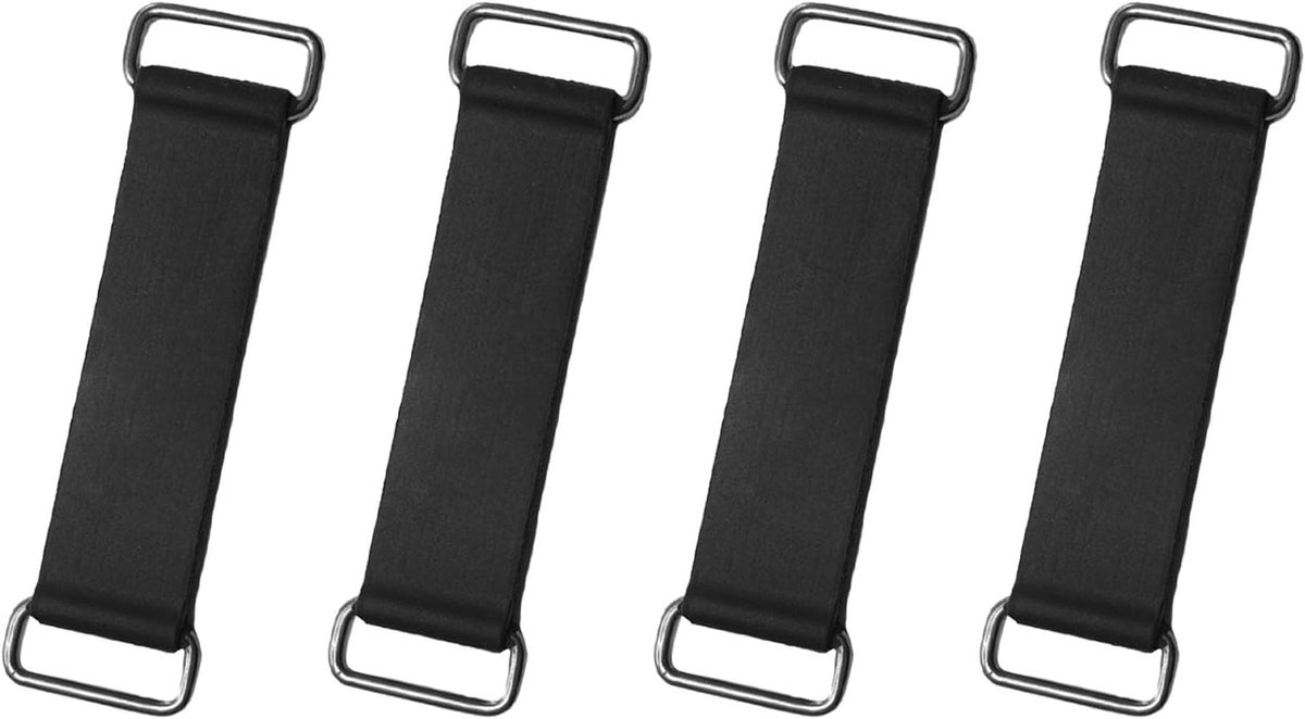 4 stuks rubberen banden voor batterijbehuizing, uittrekbare sjorriem, vaste riem voor bromfiets, met metalen gespen, voor mountainbike, scooter, motorfiets, zwart