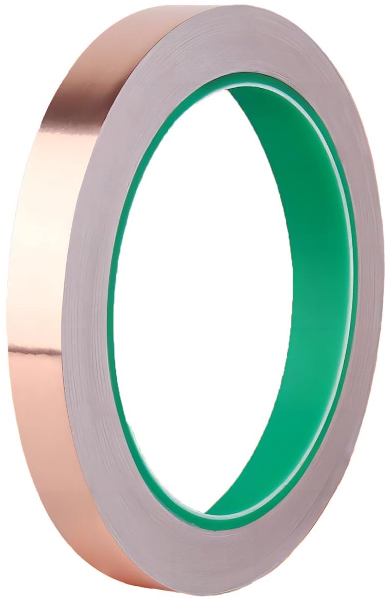 1 rol dubbelzijdig geleidend plakband, 10 mm x 20 m, koperfolietape, afschermband koperfolie voor handwerk, elektrische reparaties