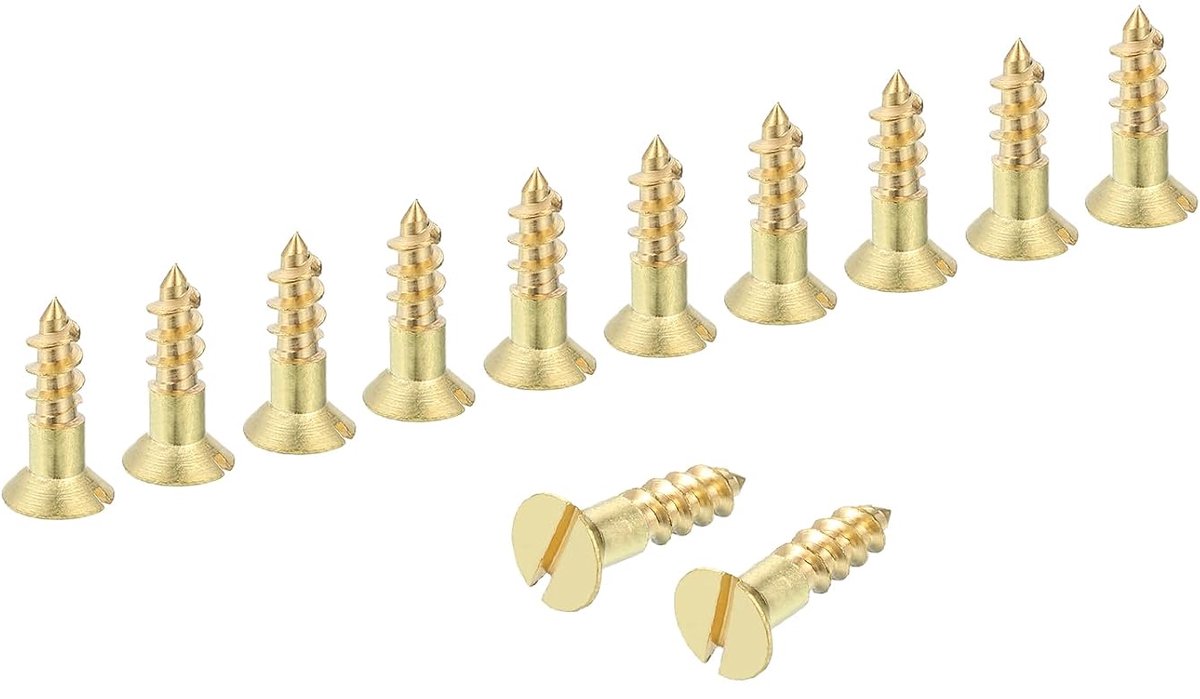 Houtschroeven, M4,5 x 16 mm, messing sleuf, lenskop, zelftappende schroef, snel metaal, zelftappend, voor binnen, huishoudelijke apparaten, meubels, houtbewerking, verpakking van 12 stuks