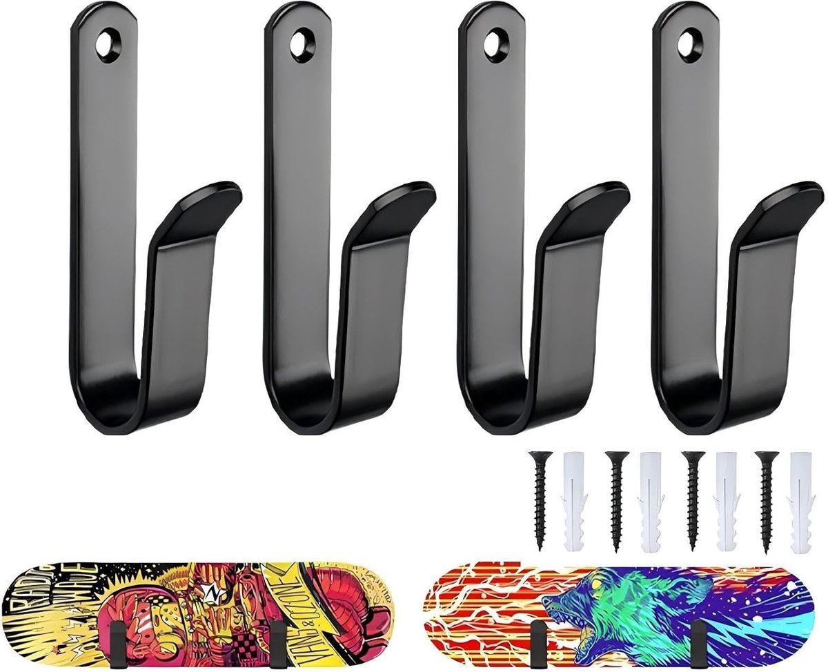 4 stuks snowboard wandbeugel, skibeugel wand met schroef, horizontaal,snowboard wandhouder,snowboard wandrek displayrek voor boards zoals skateboards, longboards, wakeboards