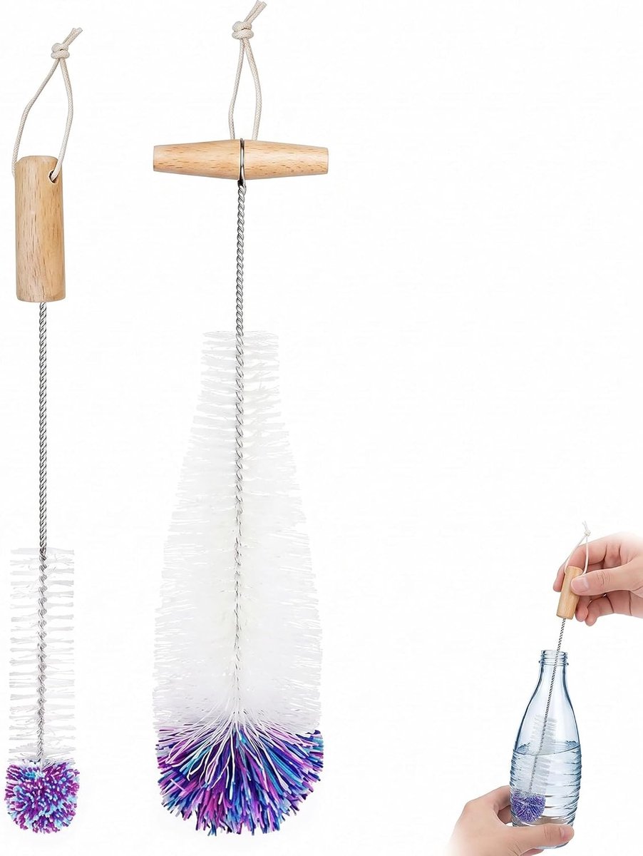 2 stuks, wit, met handvat voor Sodastream en smalle openingen, hygiënische borstel voor dieptereiniging, flessen, karaf