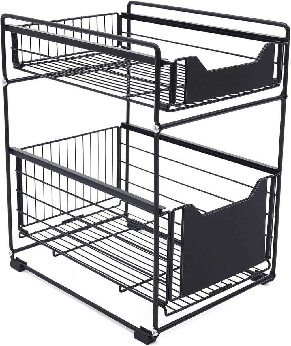 Onder de wastafel, rek, spoelkast, keuken, badkamer, organizer, metaal, telescopische lade, keukenlade, kastlade, keukenlade, keukenwerkblad, multifunctioneel keukenrek, kruidenrek, 2 etages