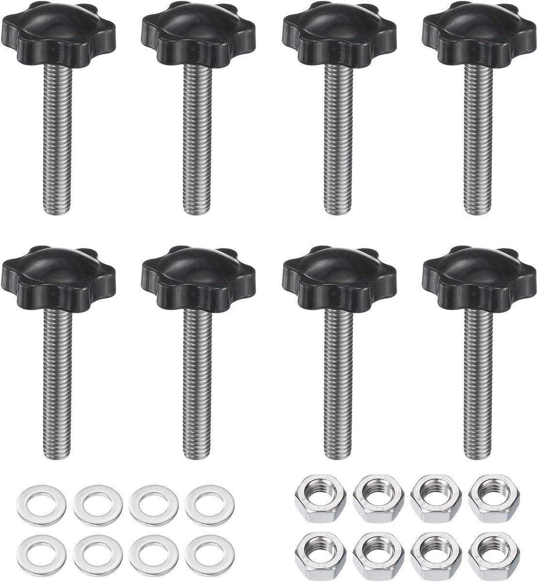 8 stuks kartelschroeven stergreepmoer M8 x 50 mm metrisch 304 roestvrij staal mannelijke schroefdraad 32 mm kartelmoer 6-sterren kunststof schroefdraadstift handknoppen handgrepen
