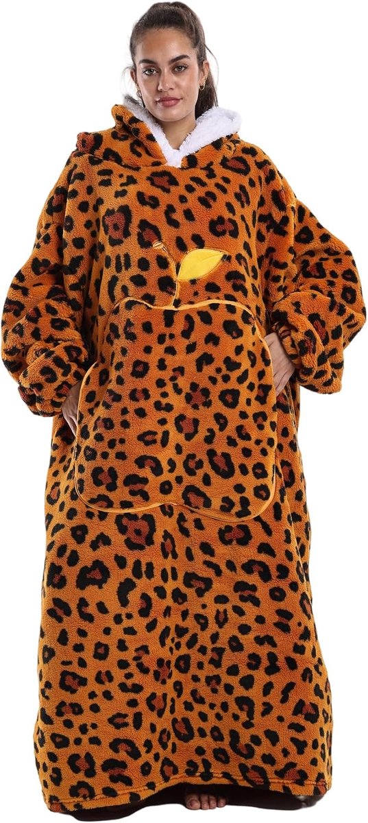 Deken met capuchon, warme fleecedeken met mouwen, met grote zak en brede capuchon, behaaglijke plaid trui voor volwassenen, winterknuffelcadeau