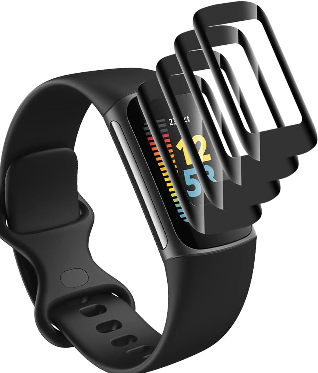 Schermbeschermer voor Fitbit Charge 5/6 Gehard Glas [Verpakking van 4], PMMA Composiet Beschermfolie, HD Transparant/Anti-Kras, 3D Gebogen Schermbeschermer voor Fitbit Charge 5/6
