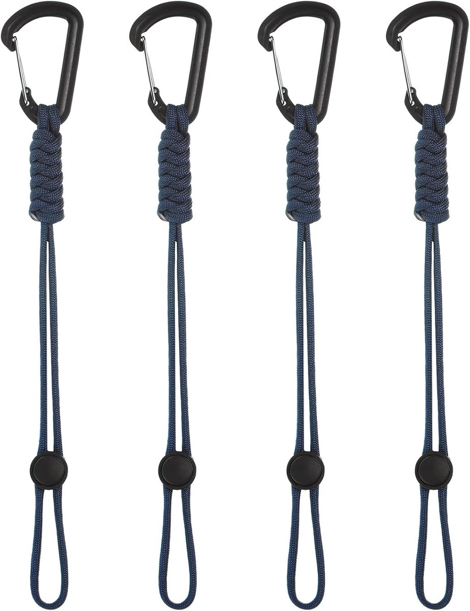 METERXITY Set van 4 Paracord sleutelhangers met clips, 25,5 cm gevlochten sleutelkoord, D-ring verstelbare gesp, rugzakaccessoires voor kamperen, wandelen, vissen, reizen, outdoor [donkerblauw]