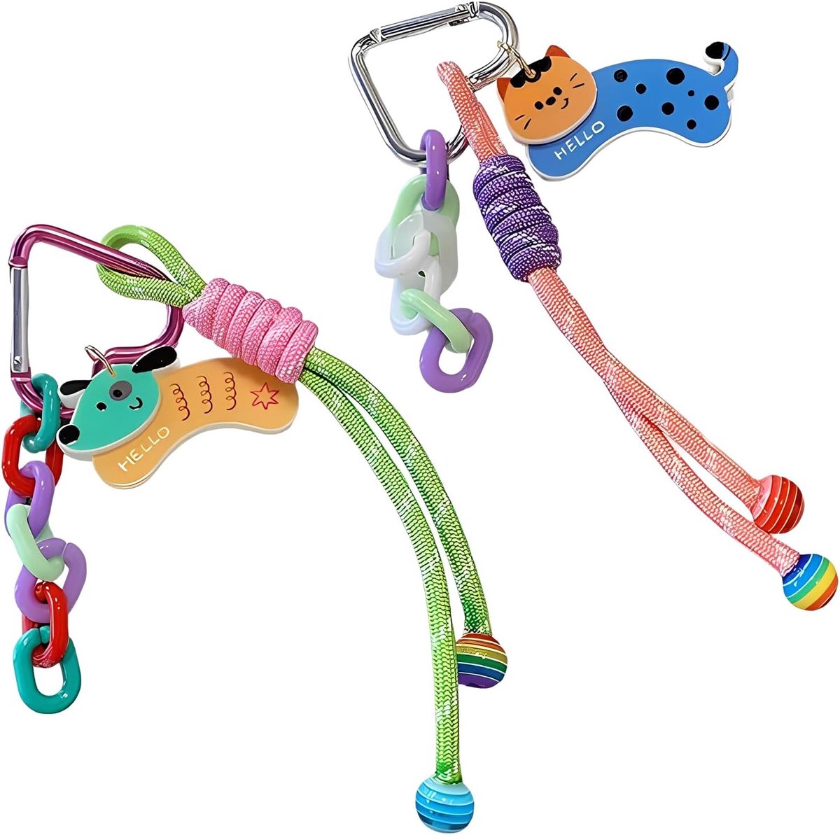 2 stuks Sleutelhanger,Sleutelhanger voor Dames, Meisjes Sleutelhanger, Leuke Puppy Kitten Hanger met Katoen Linnen sleutelkoord Gift voor dames