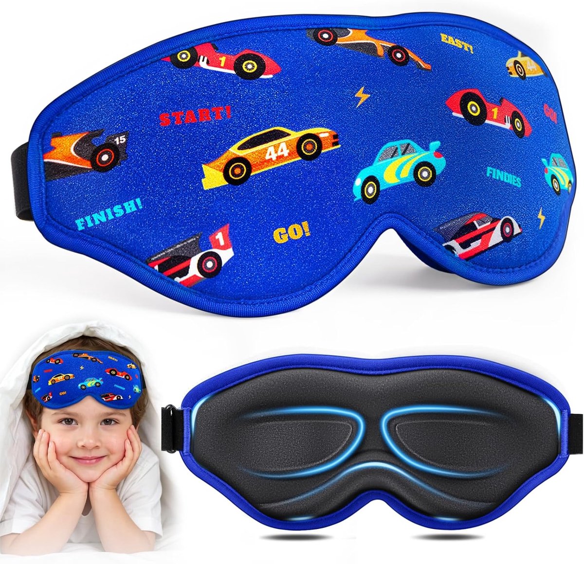 3D-Slaapmasker voor kinderen, verduisterende oogmaskers | Slaapmasker met verstelbare band, drukvrij kussen van traagschuim, reisgeschenk voor jongens