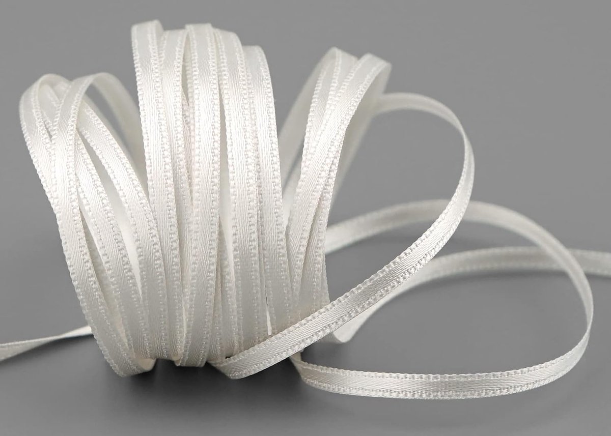 Lint 50 m x 3 mm - Ivoor Melkwit (804) Dubbelzijdig Zacht en Glanzend Cadeaulint - Decoratief Koord voor Knutselen en Versieren