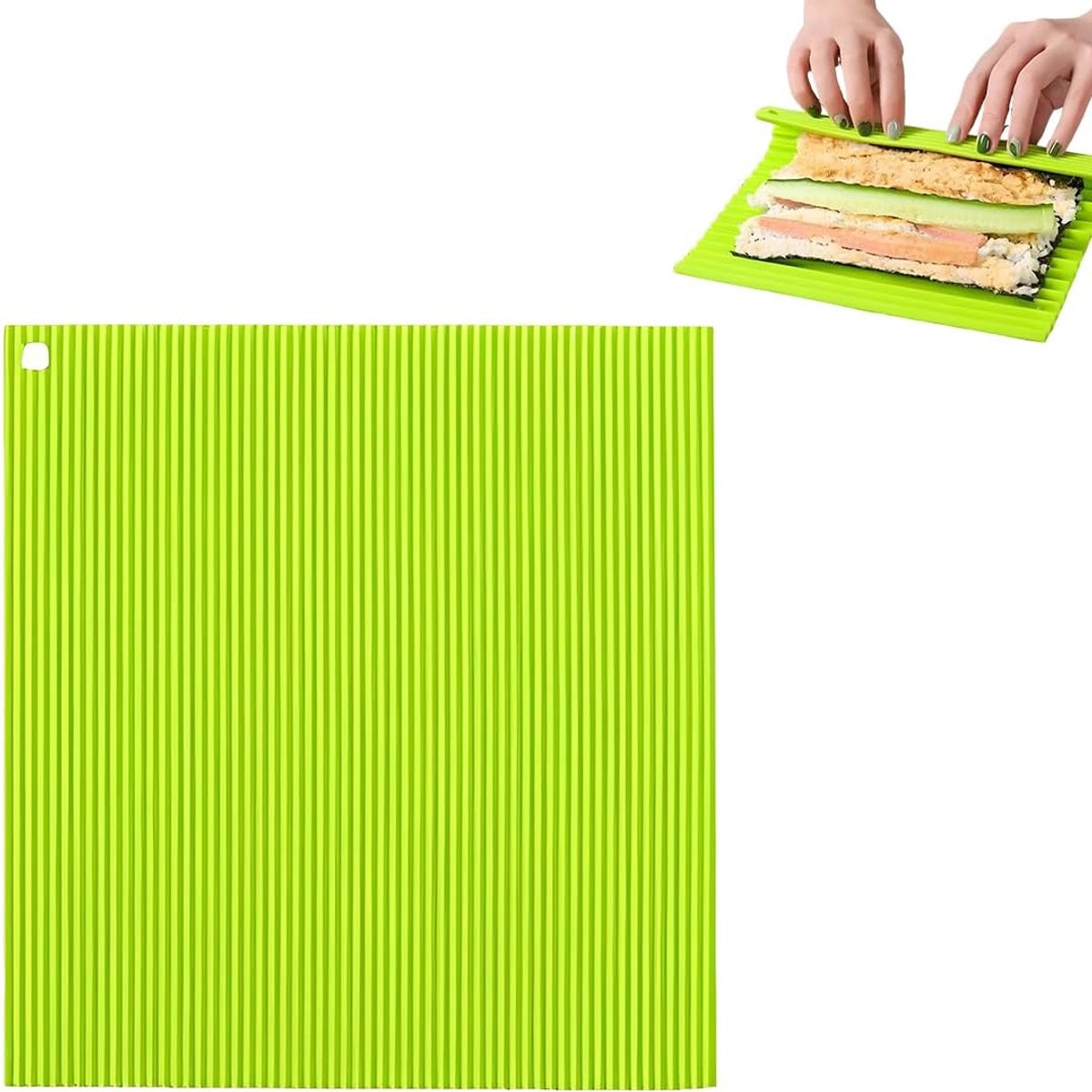 Sushi-mat, 22 x 20 cm, sushimat, siliconen sushimat, herbruikbaar, voor keuken, feest, picknick, reizen, beginners, professionals (groen)