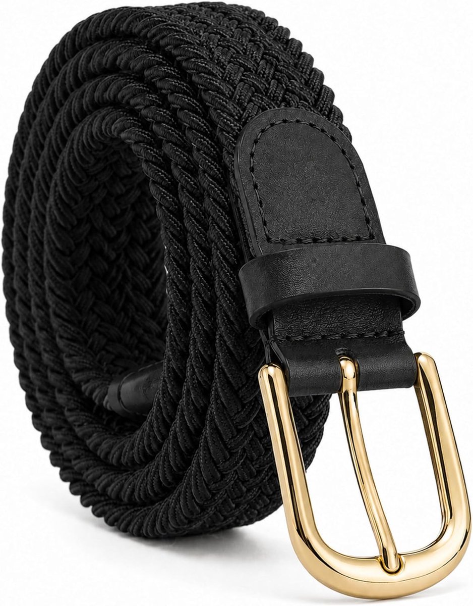 Riemen voor dames, 5 maten elastisch geweven gevlochten stof. 2,5 cm breed met gouden gesp.