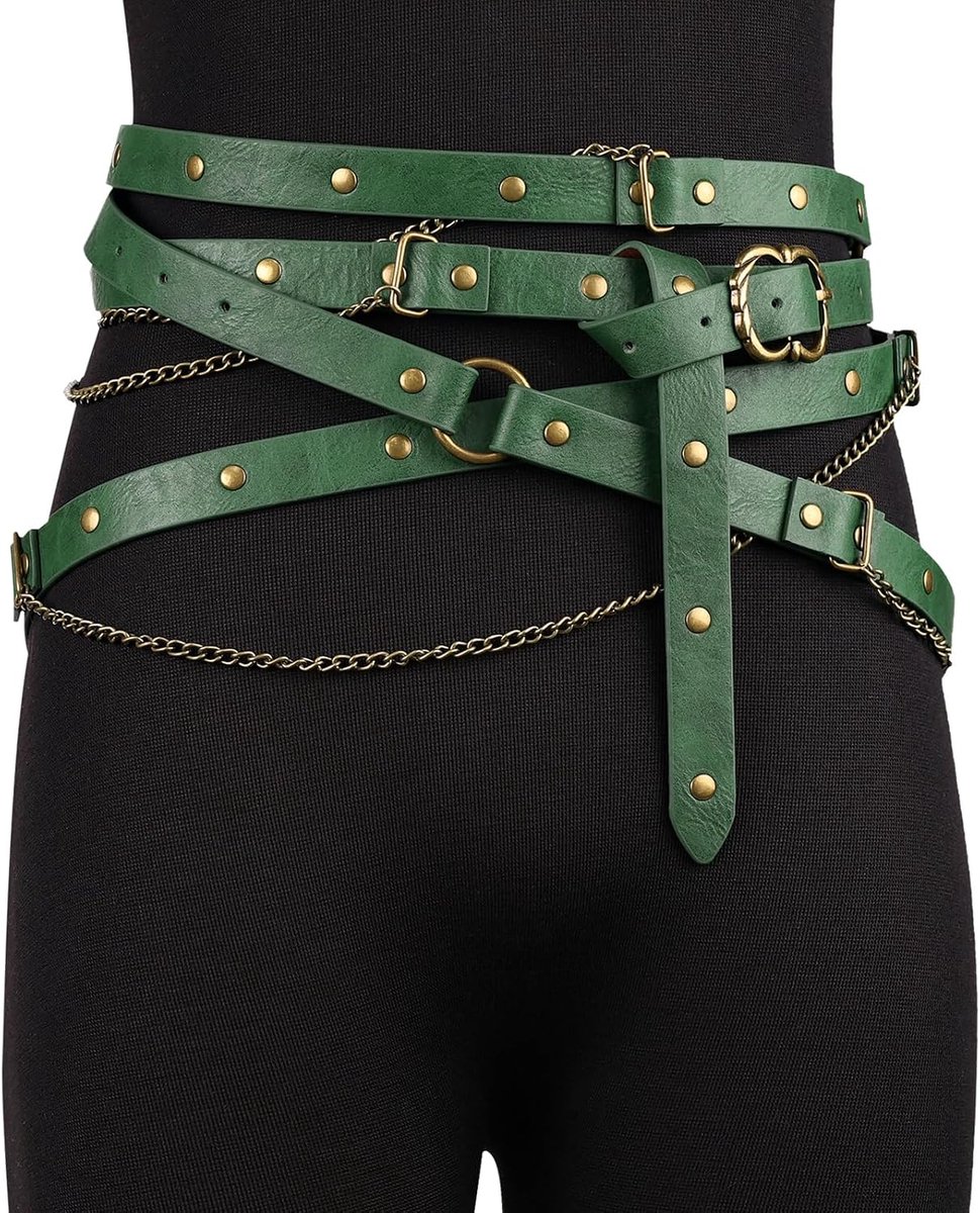 Middeleeuwse DIY Metalen Kettingriem van Faux Leather, Vintage Verstelbare Dunne Riem Voor Vrouwen, Retro Magere Riem Voor Jurken