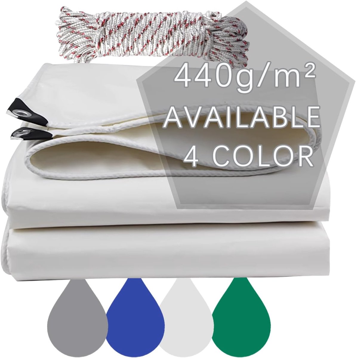 buitenluifels, PVC-zeildoek 440 g/m² Waterdicht buitenzeil met versterkte ogen voor meubels, anti-UV multifunctioneel, kleur: wit (2 x 4 m)