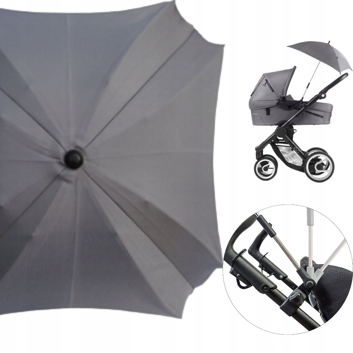 Merkloze Universele Kinderwagen Paraplu - UV Bescherming - Grijs