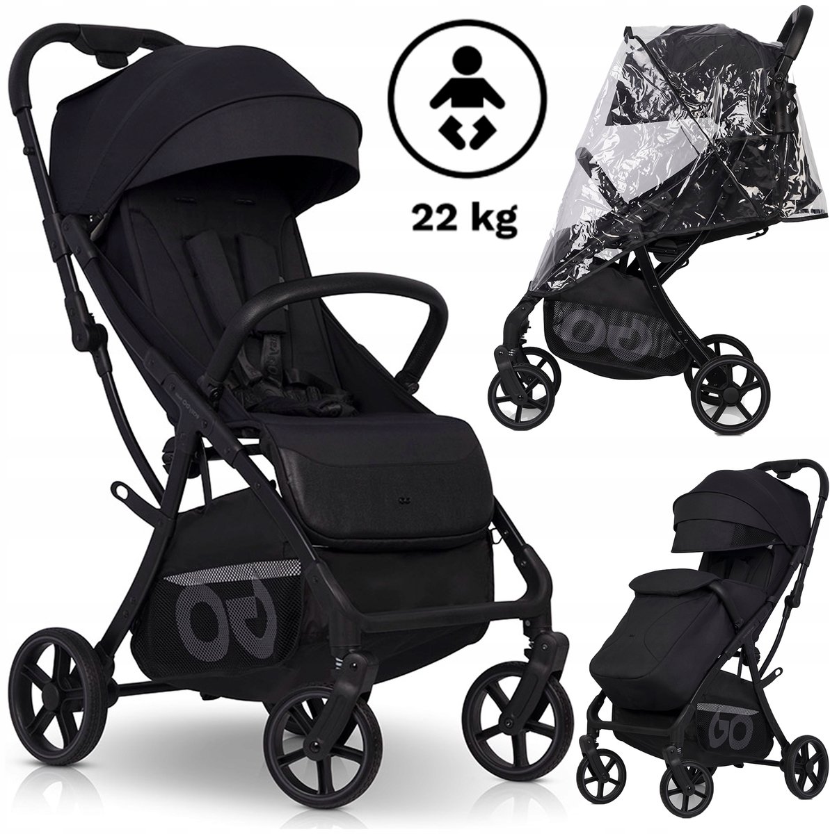 EasyGo FARO kinderwagen - lichtgewicht, 22kg, Grote Wielen + accessoires