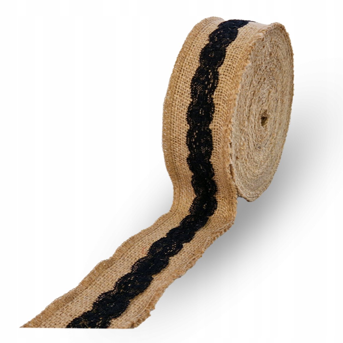 Jutetape met Zwarte Kant - 5cm Breed, 5m Lang - Decoratief
