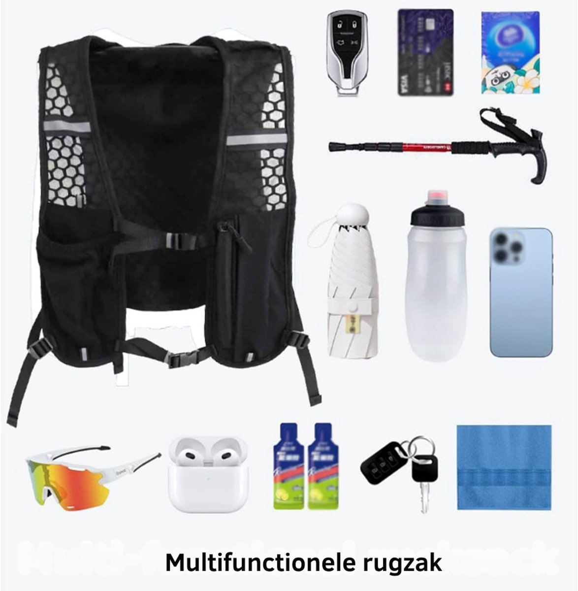 ZRNS® Trailvest Hardlopen - Hardloopvest - Marathonvest - 7 Vakken - Zwart