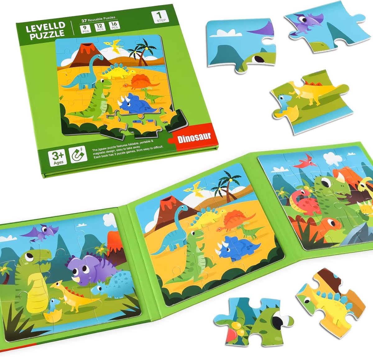 Puzzels voor kinderen 16-25 delen - Dinosaurus thema - Magnetisch speelgoed - Ideaal voor onderweg - ShopVlot