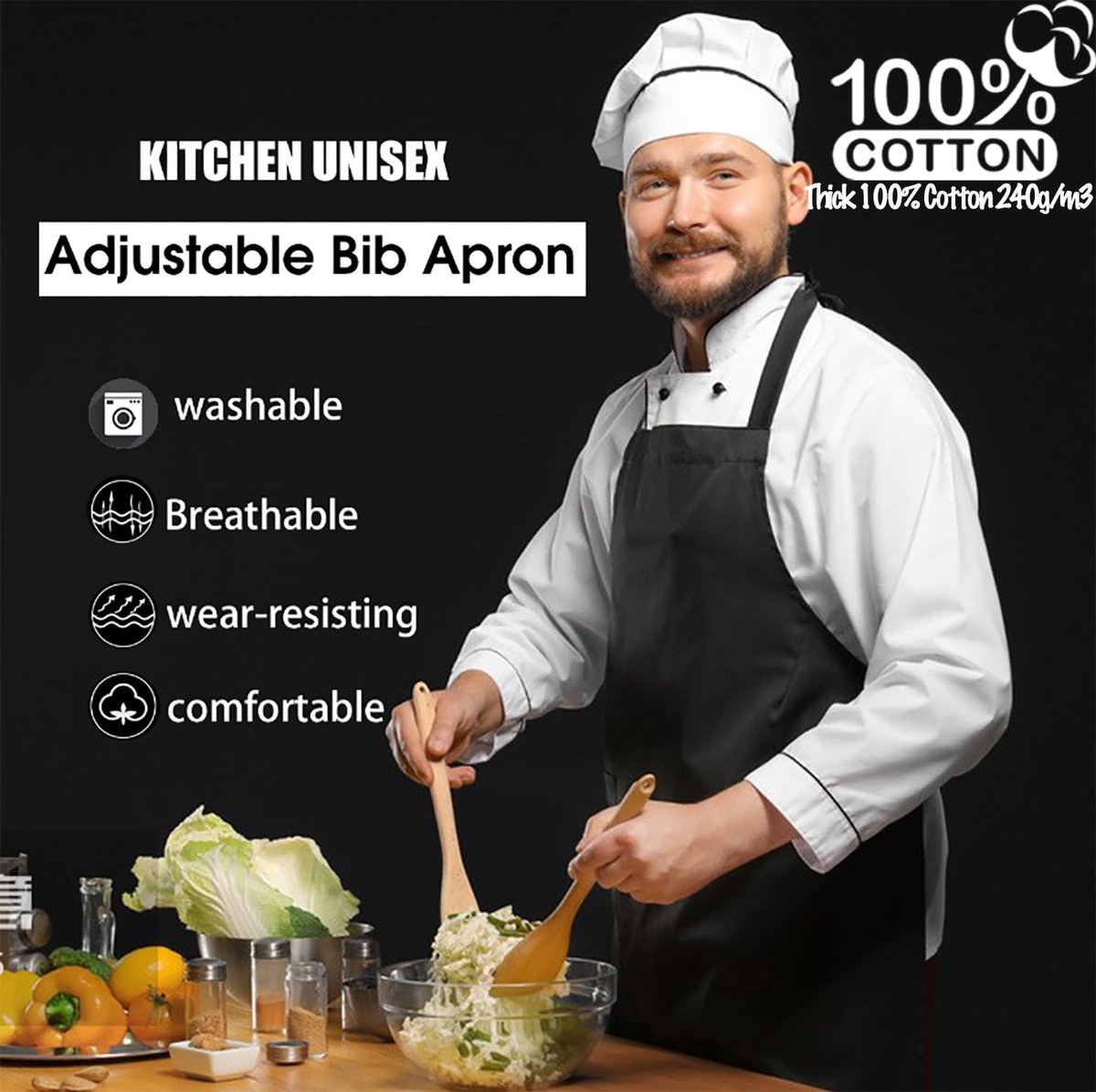 Chef schorten 240 g/m² - 100% duurzaam katoen - brandwerend en verstelbaar - ideaal voor barbecue - ShopVlot