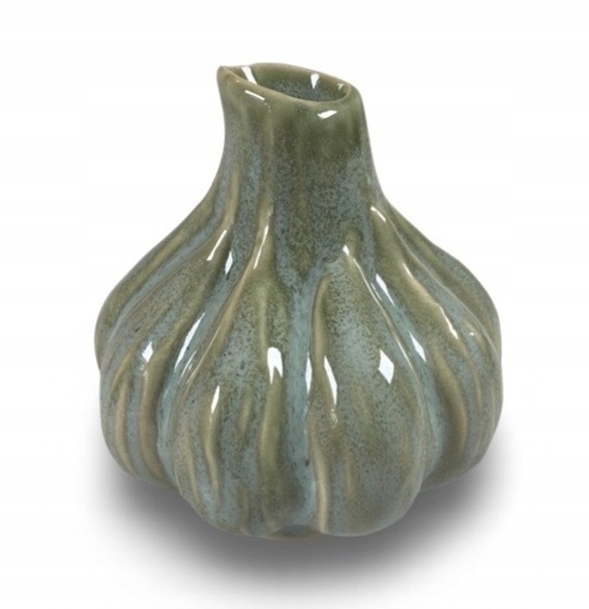 Merkloos Keramiek Vaasje - Jasgroen met Ecru Accent, 9,5x10 cm