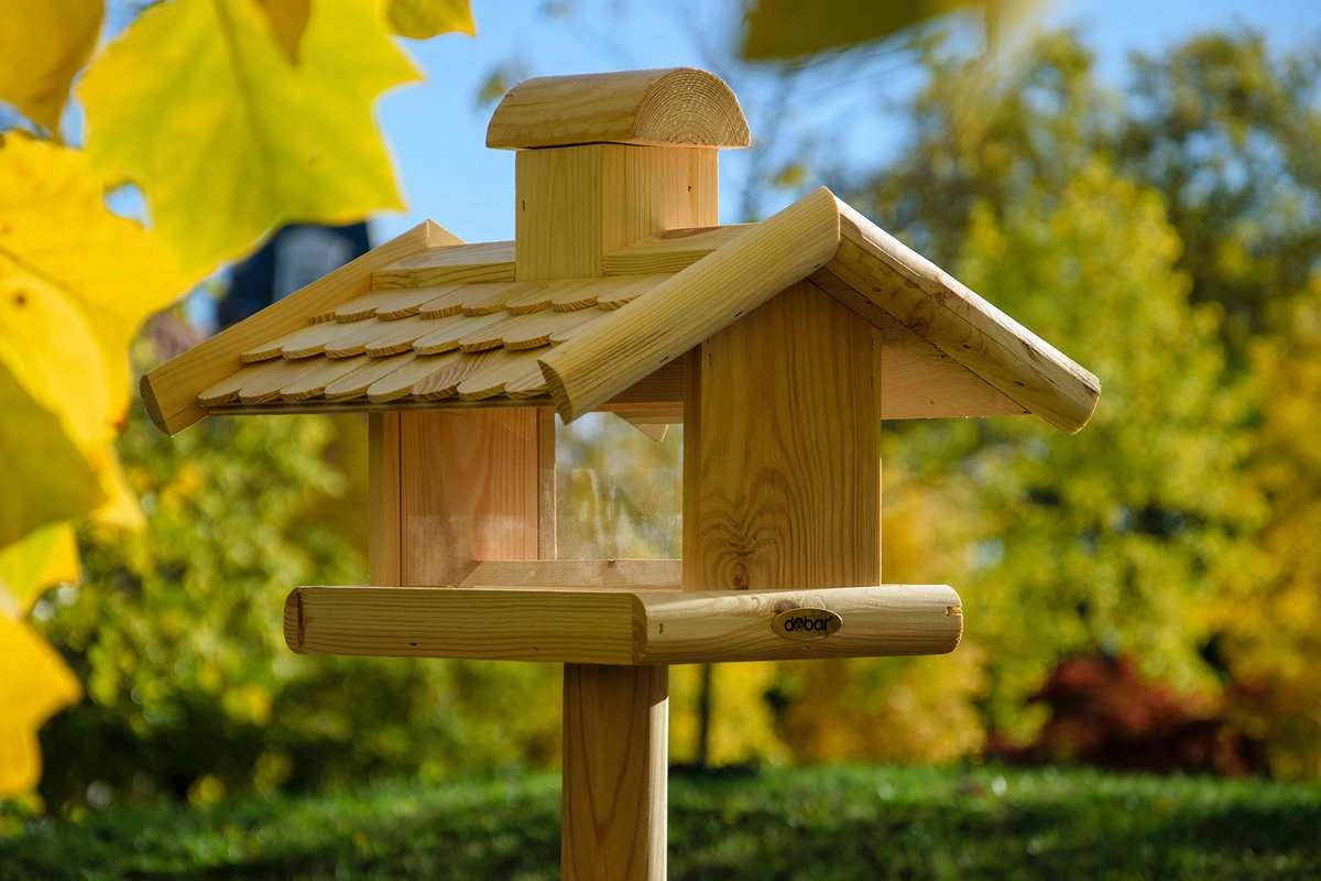 vogelvoederhuisje groot 38 x 38 x 30 cm - massief hout - houten shingledak - perfect voor tuinvogels - ShopVlot