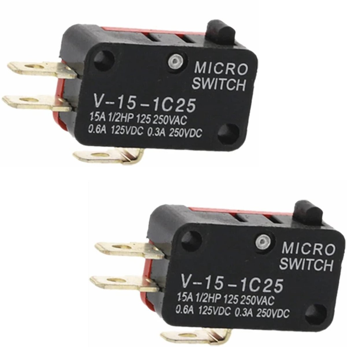 Microswitch V-15-1C25 SPDT - knop type - 2-pack - ideaal voor elektronische toepassingen - ShopVlot