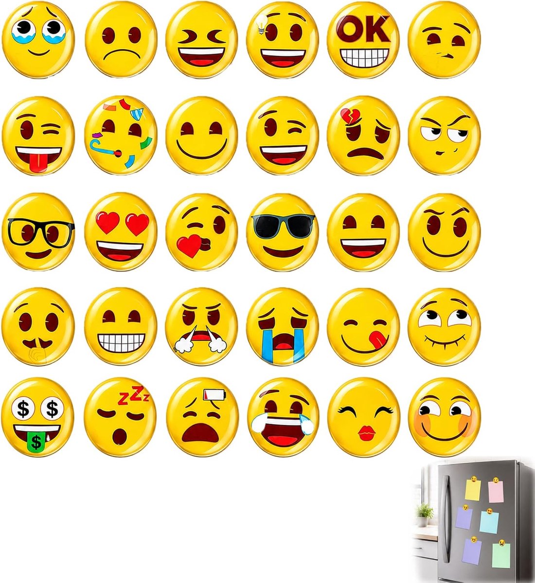 Koelkastmagneten 30 stuks - 3D-emojis - decoratief en multifunctioneel - grappige smiley voor keukendecoratie - ShopVlot