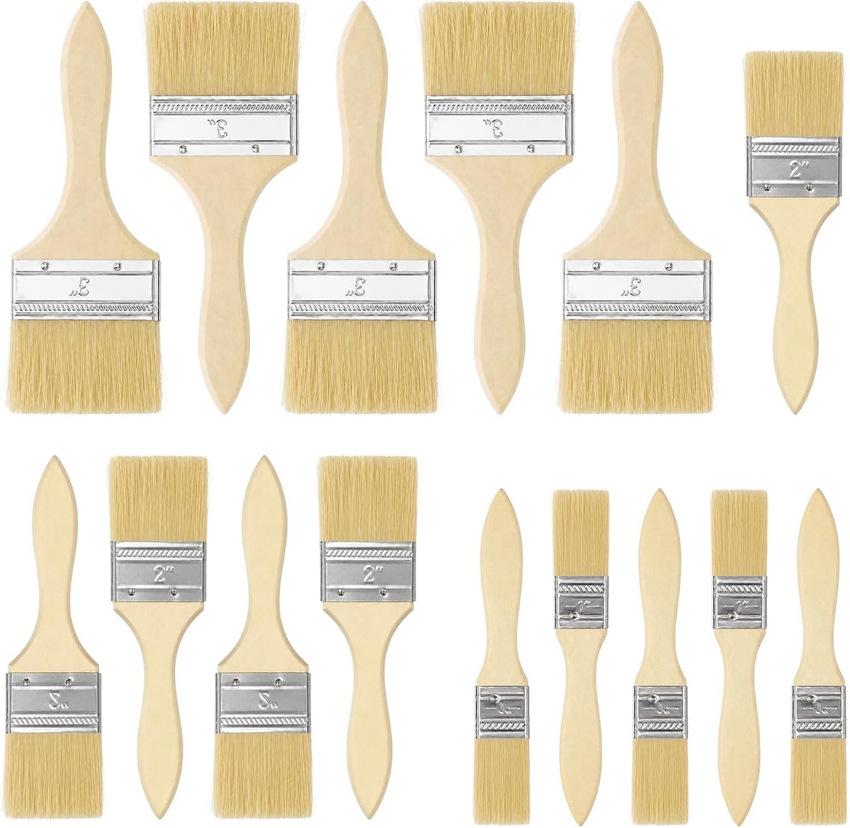 Penselen set 15 stuks - 1/2/3 inch - transparante borstelharen - ideaal voor verf en beits - ShopVlot