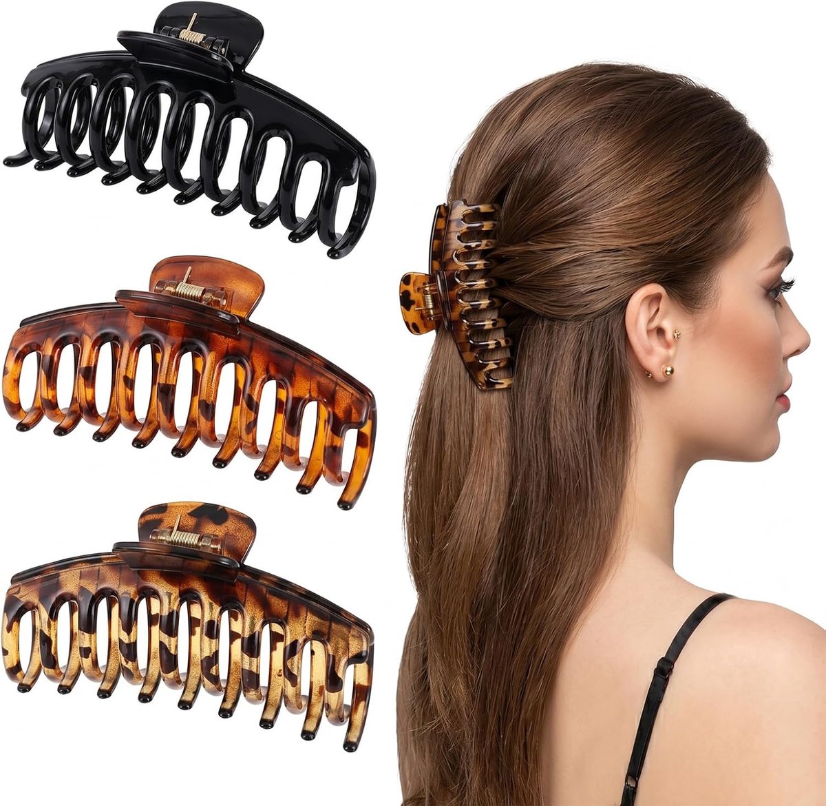 Haarspelden 3 stuks - Kunststof luipaardpatroon - Dikke klauwen - Zachte grip voor dames - ShopVlot
