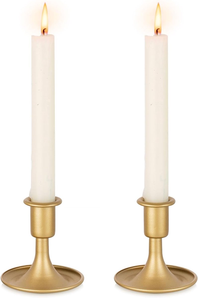 Kaarsenhouder set van 2 - metaal goud - vintage uitstraling - perfect voor huwelijksdecoratie - ShopVlot