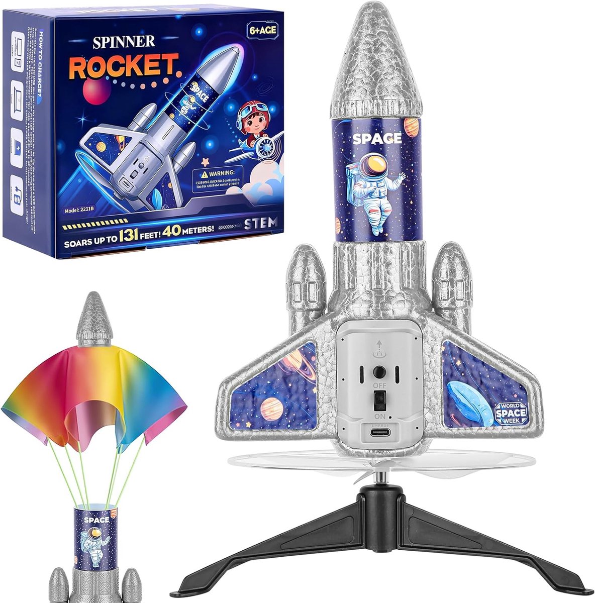Parachute rocket launcher - grijs - voor kinderen 7-10 jaar - leuk buitenspeelgoed - ShopVlot