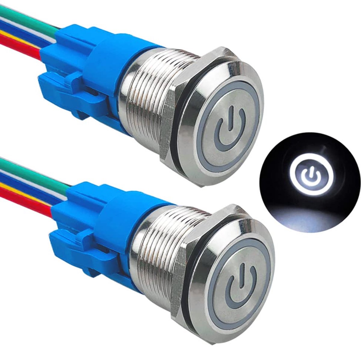 Drukknopschakelaar 19 mm - RVS, IP67 Waterproof - Zelfvergrendelend - Eenvoudige installatie met LED - ShopVlot