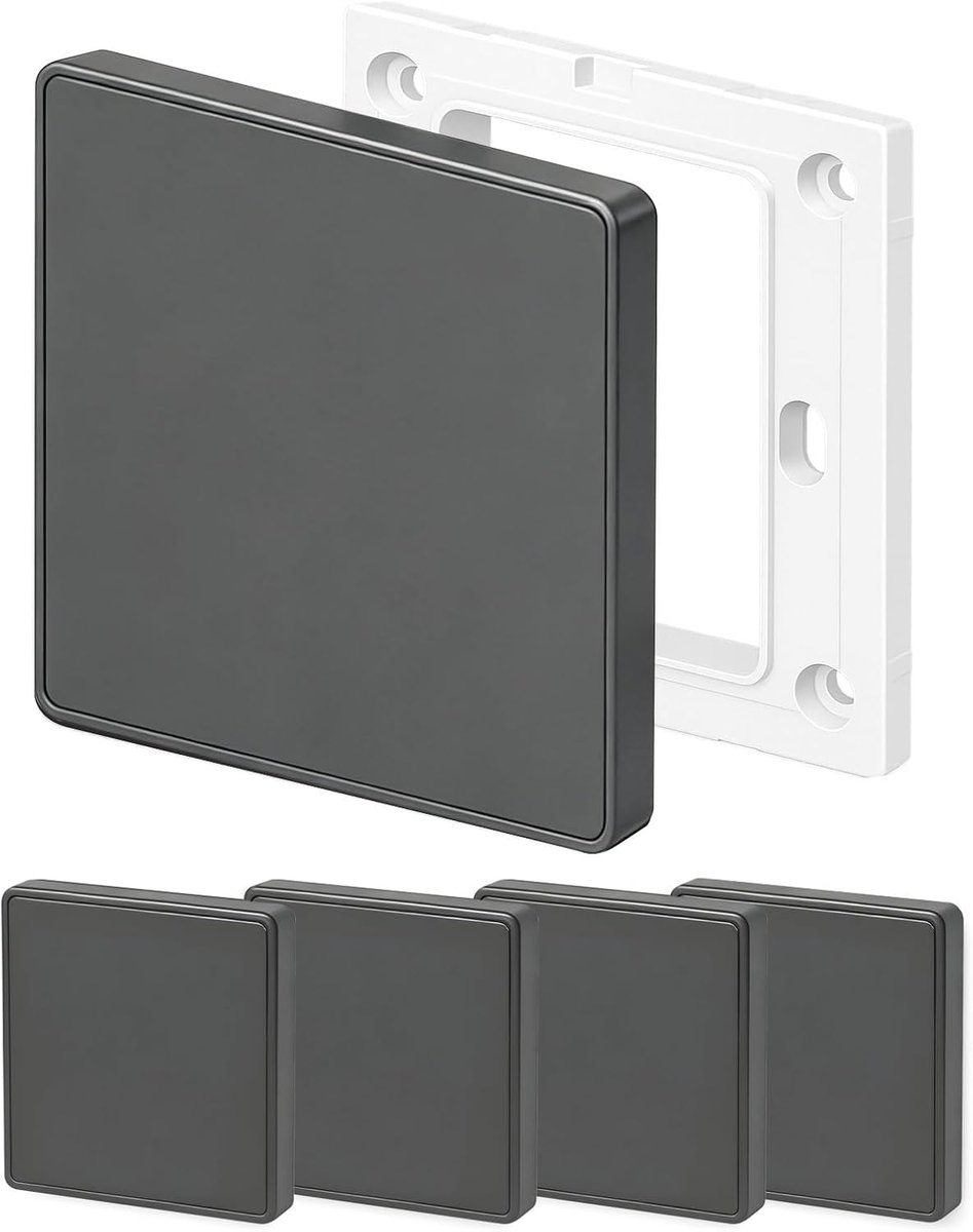 Blindwandplaat set van 4 - 8,6 x 8,7 cm - kunststof zonder schroeven - voor ongebruikte stopcontacten - ShopVlot