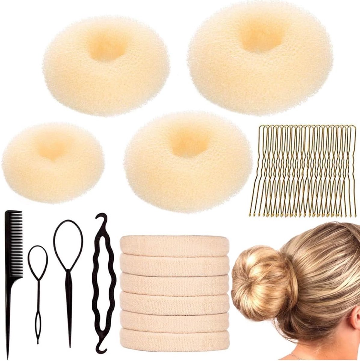 Haarknot maker set 34-delig - bun kussens en styling tools - ideaal voor updo's - snel een perfecte knot maken - ShopVlot