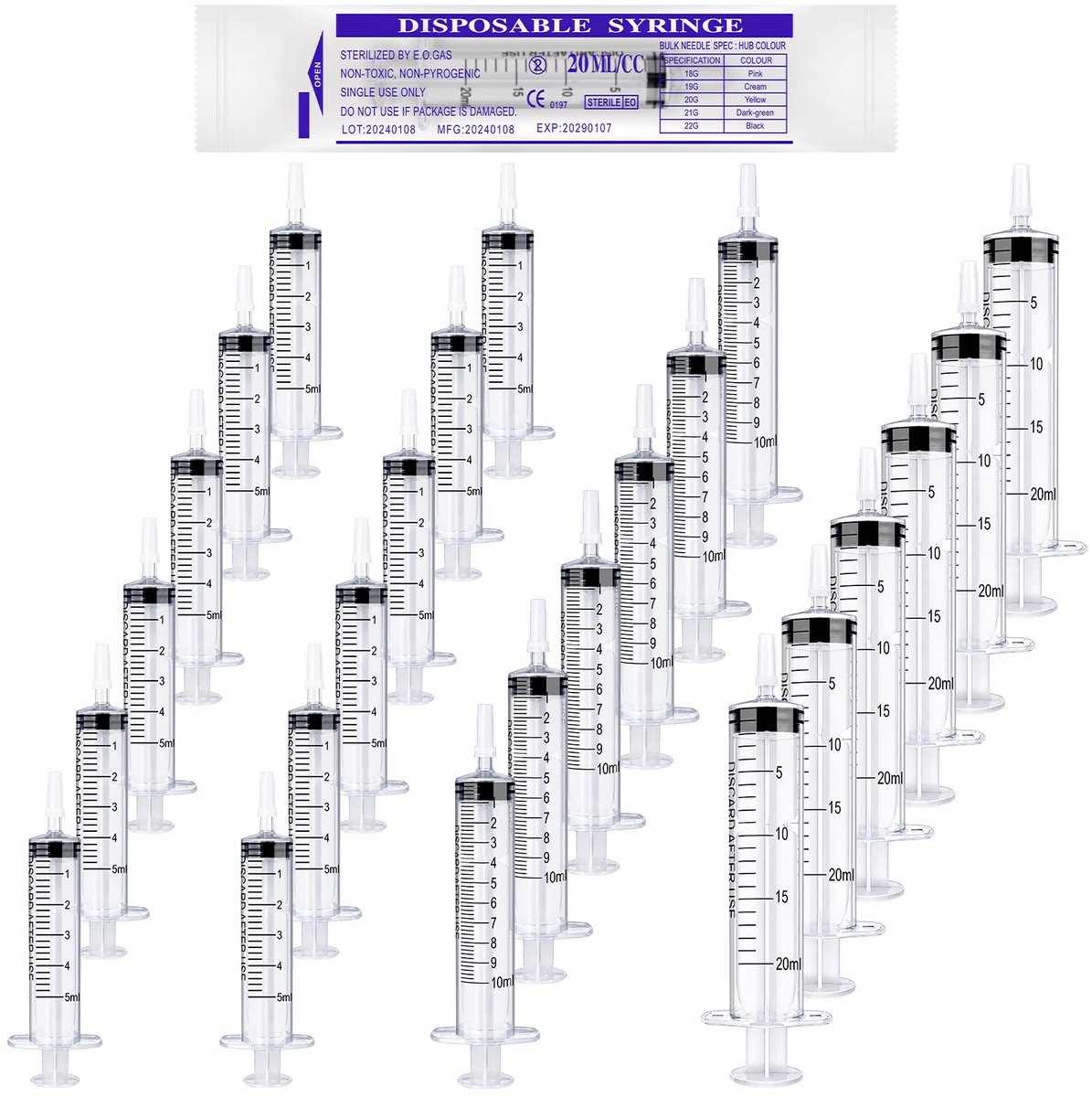 Spuiten set 24 stuks 5 ml 10 ml 20 ml - kunststof - met deksel - ideaal voor precisiewerk - ShopVlot