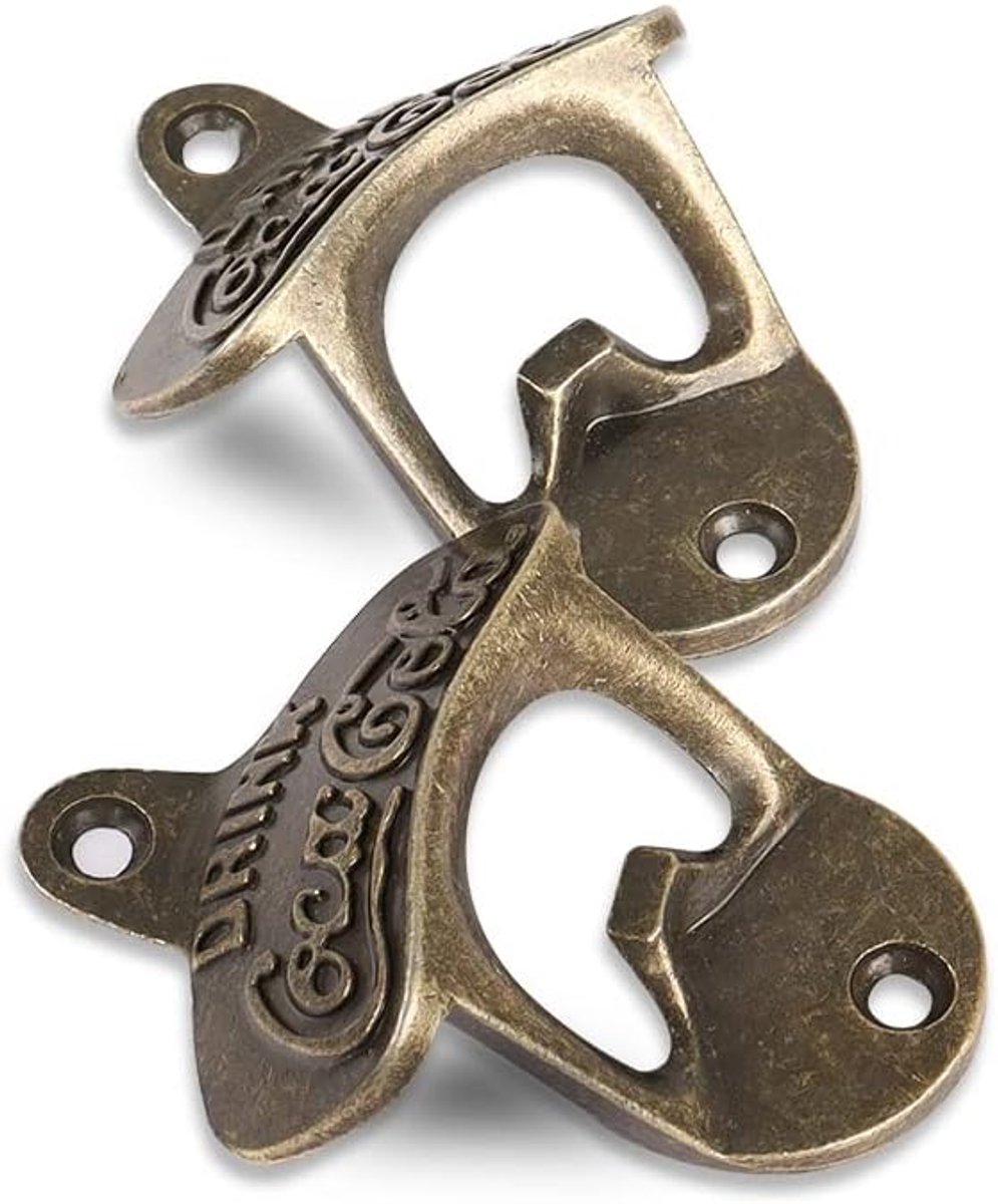 Flessenopener wandmontage 2 stuks - Vintage stijl - Bronzen ontwerp - Handig voor bars en keukens - SnelShoppen