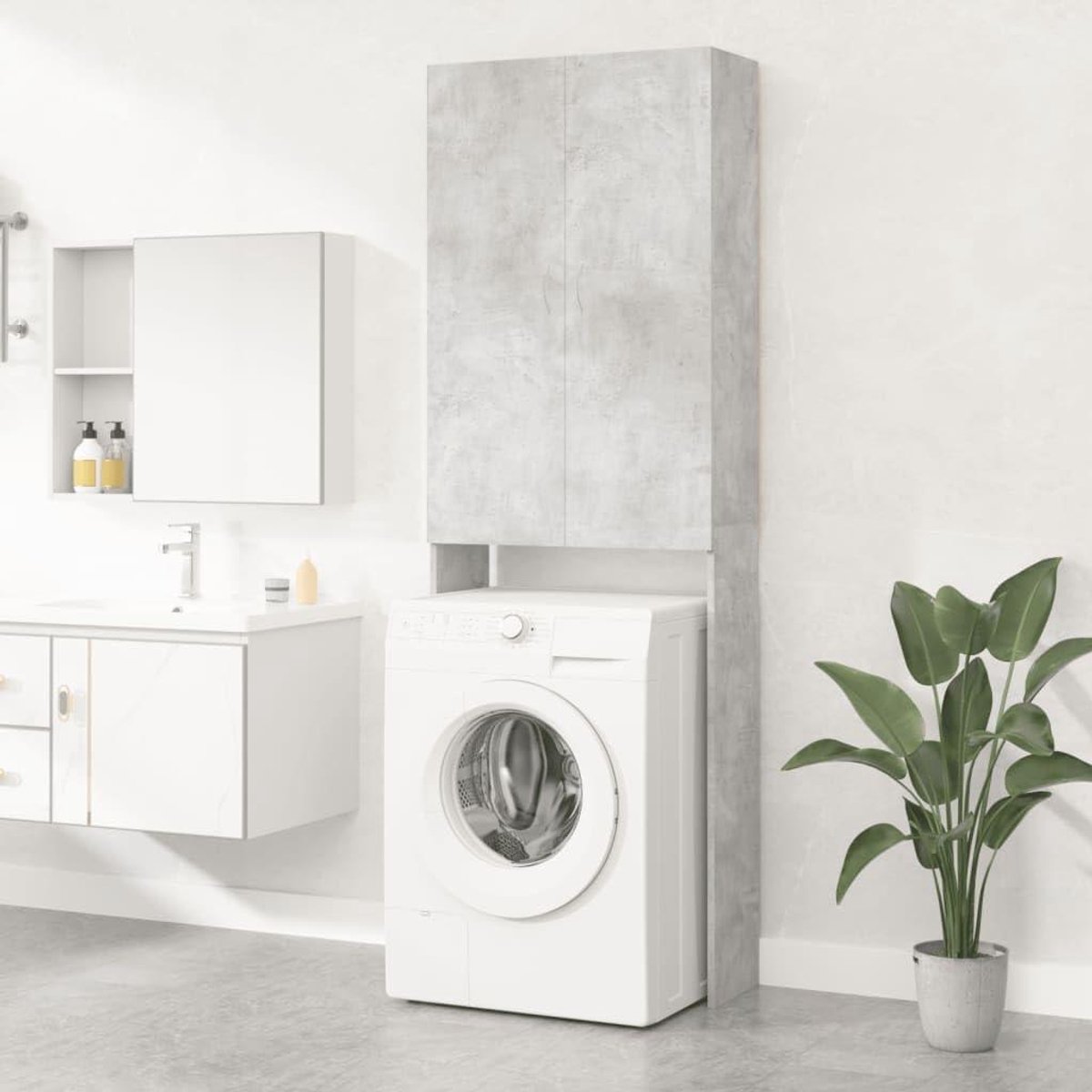 Waskast - Opbergkast Badkamer - Badkamer Organiseren - Ruimtebesparend Ontwerp - 64x255x190cm - Grijs Cement